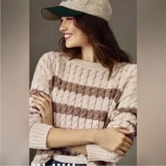 Anthropologie Pilcro Cable Knit Longline Tunic Sweater Recycled Cotton Blend XL - Picture 6 of 12